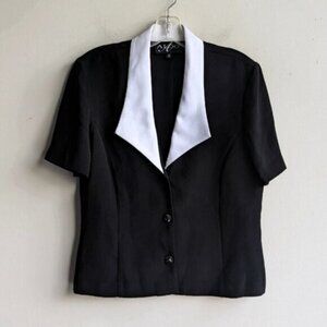 Vintage Algo short sleeve blazer blouse with white collar